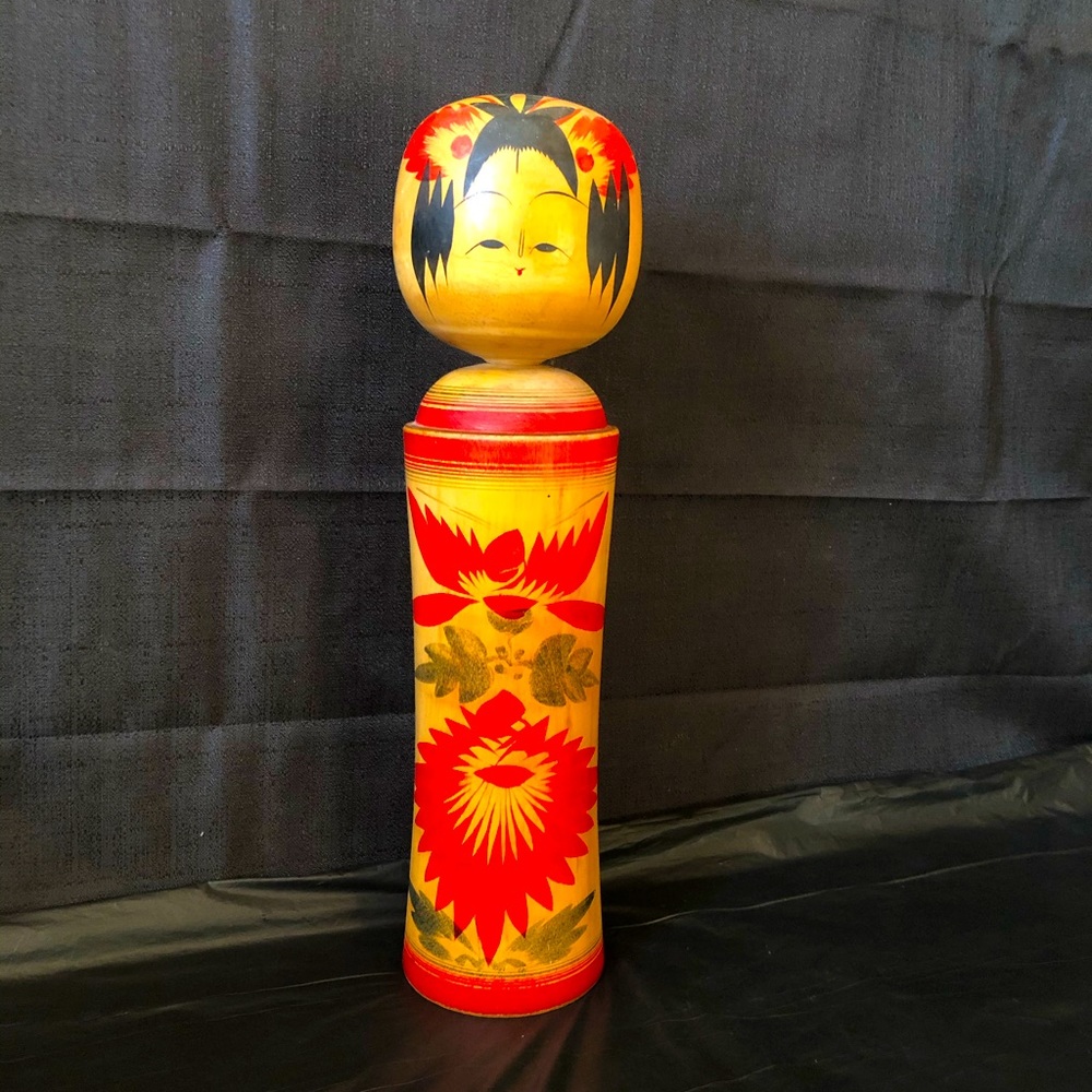 Narugo Japanese Kokeshi doll; WWII large 18” solid wood EUC